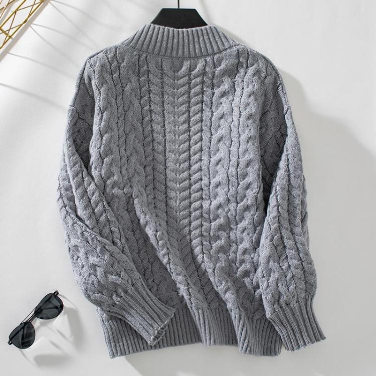 Vintage V-Neck Knitwear Sweater Loose Long Sleeve Pullover Solid Color Top Autumn Winter