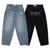 ZYLLO Streetwear Y2K Hip Hop Retro Jeans Blu Larghi Jeans Harajuku Vita Alta Larghi Pantaloni Ricamati con Lettere