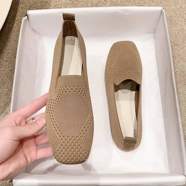 Doudou net shoes square head new fashionable breathable mesh one-pedal flying weaving lazy flat bottom shallow mouth soft sole ladyshoes women