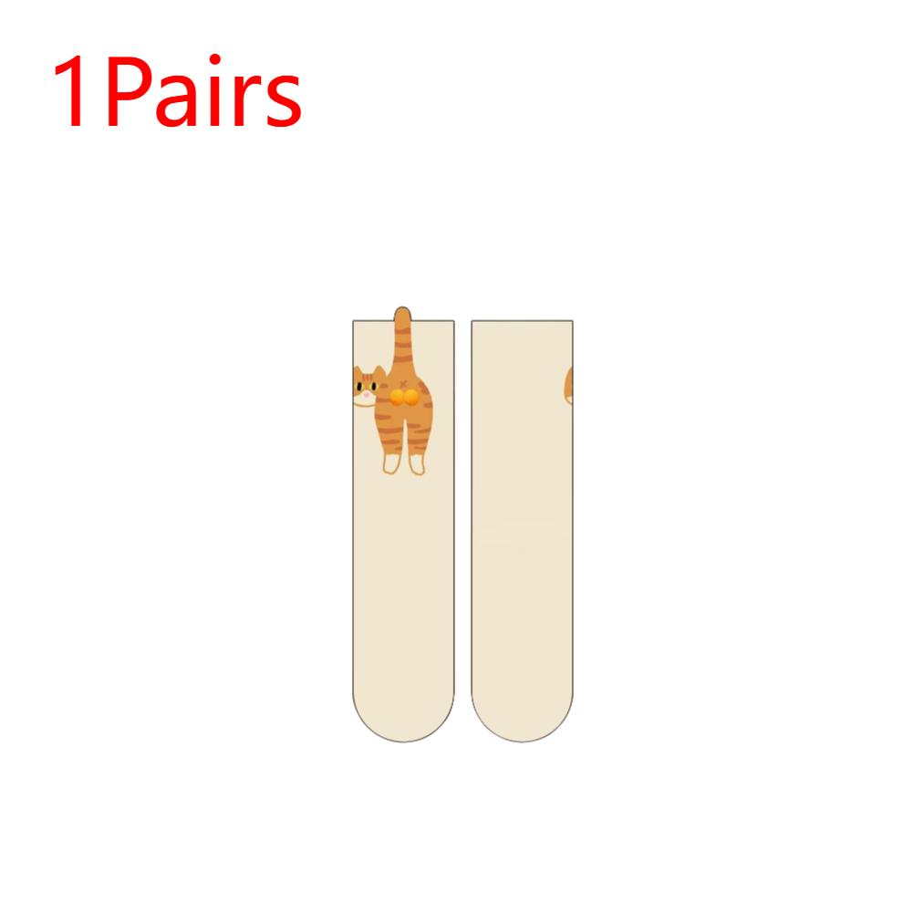1/2 Paar Cartoon-Katzen-Socken Japanische Mittelschaft-Socken Atmungsaktive Weiche Baumwolle Schlafsocken Damen Sommer Außensocken Neuartiges Geschenk