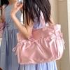 Elegant Bow Womens Shoulder Bag Nylon Pleated Korean Style Fashion Tote Bag Large Capacity Cute Pink Sweet Female Handbag