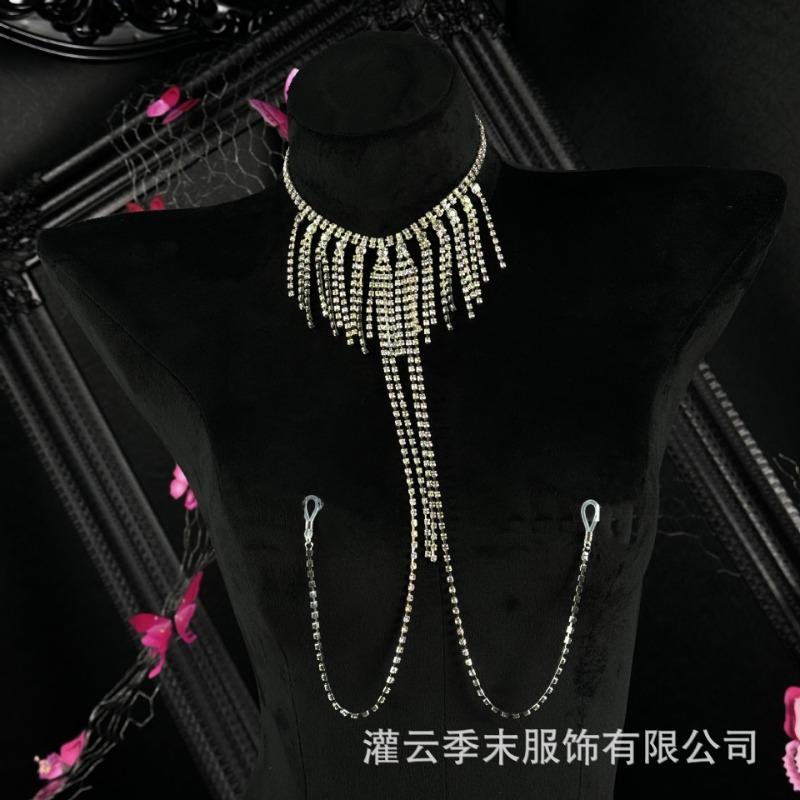 Sexy Lingerie Moonlight Lover * Sparkling Rhinestone Tassel Bikini Sexy Body Chain Necklace Women's Breast Chain Accessories