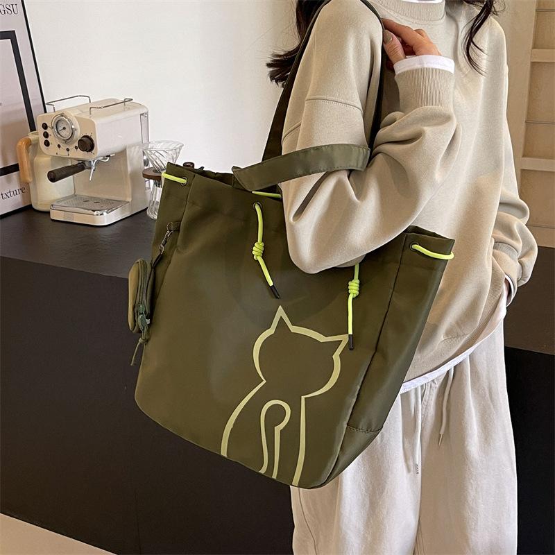 

Стильная сумка-тоут с мультяшным котом, большой вместимости, из ткани Оксфорд, со шнурком, универсальная наплечная сумка для ежедневных поездок на работу, повседневная сумка 45x35x15cm