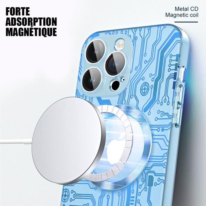 Coque pour iPhone 15 - Translucide Bleu - Antichoc - Verre Trempé - Charge Magnétique