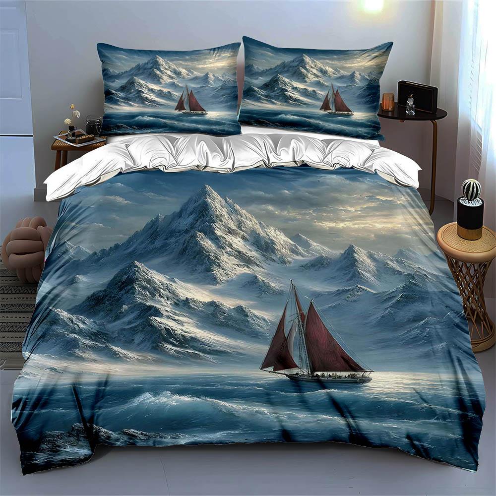 Sailing Snowy Mountains. Bedding Duvet Cover Sets Duvet Covers Pillowcases Gifts (1 * Duvet Cover 2 * Pillowcases, Without Duvet Insert)