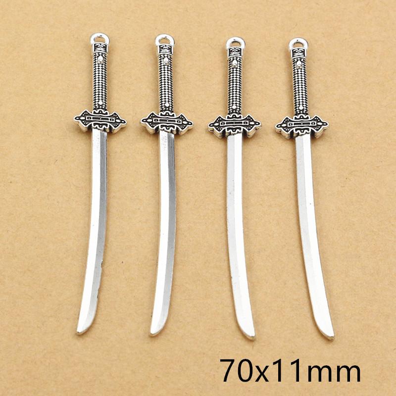 10pcs/lot Antique Silver Plated Sword Blade Charms Pedants DIY Jewelry Making Accessories Findings