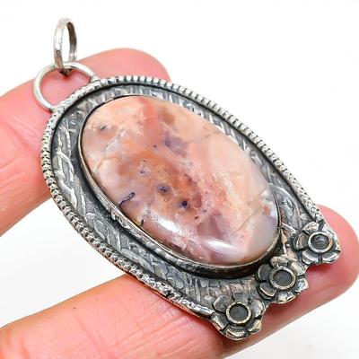 Natural Pink Opal Gemstone Handmade 925 Sterling Silver Pendant 2.56" B8g32