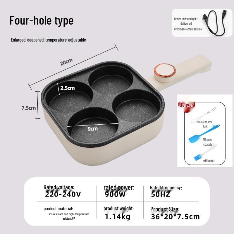 Adjustable Temp Non-Stick Egg & Burger Frying Pan: Four-Hole Multi-Functional Breakfast Machine