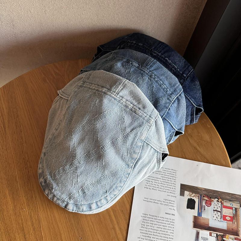 Retro Solid Simple Color Striped Neutral Casual Beret For Autumn Winter And