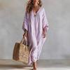 Women's Summer Striped Maxi Dress Loose Fit V-Neck 46085 Sleeve Boho Long Dress Casual