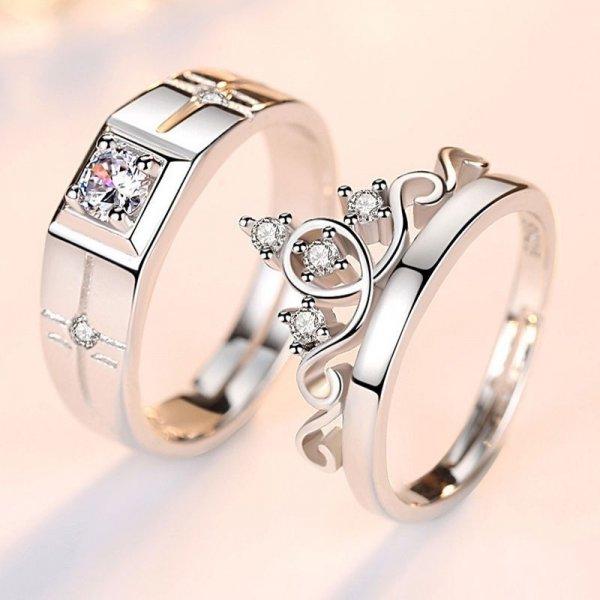 Romantic Couple Wedding Ring For Woman Men 2Pcs Love Heart Zircon Adjustable Rings Fashion Engaged Promise Jewelry Gifts