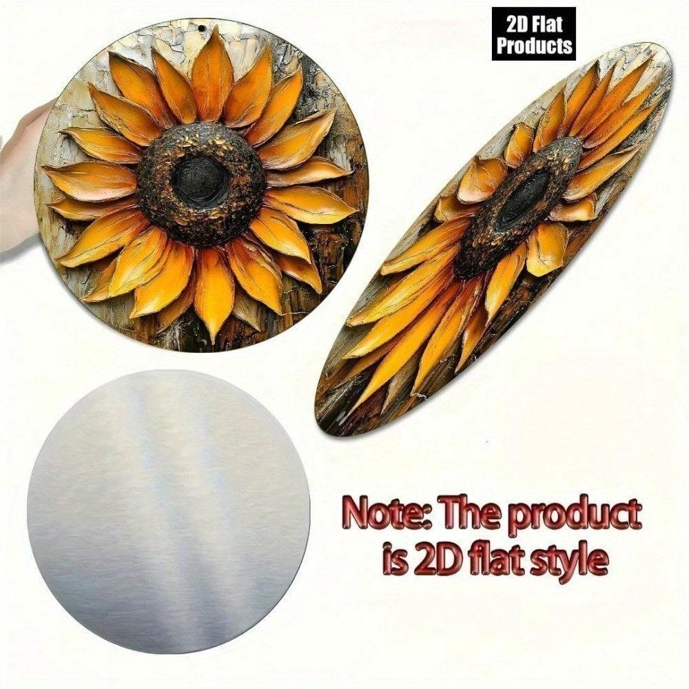 Vintage Round 8 Inch Sunflower Tin Sign Retro Metal Wall Art Home Decor Kitchen Plaque