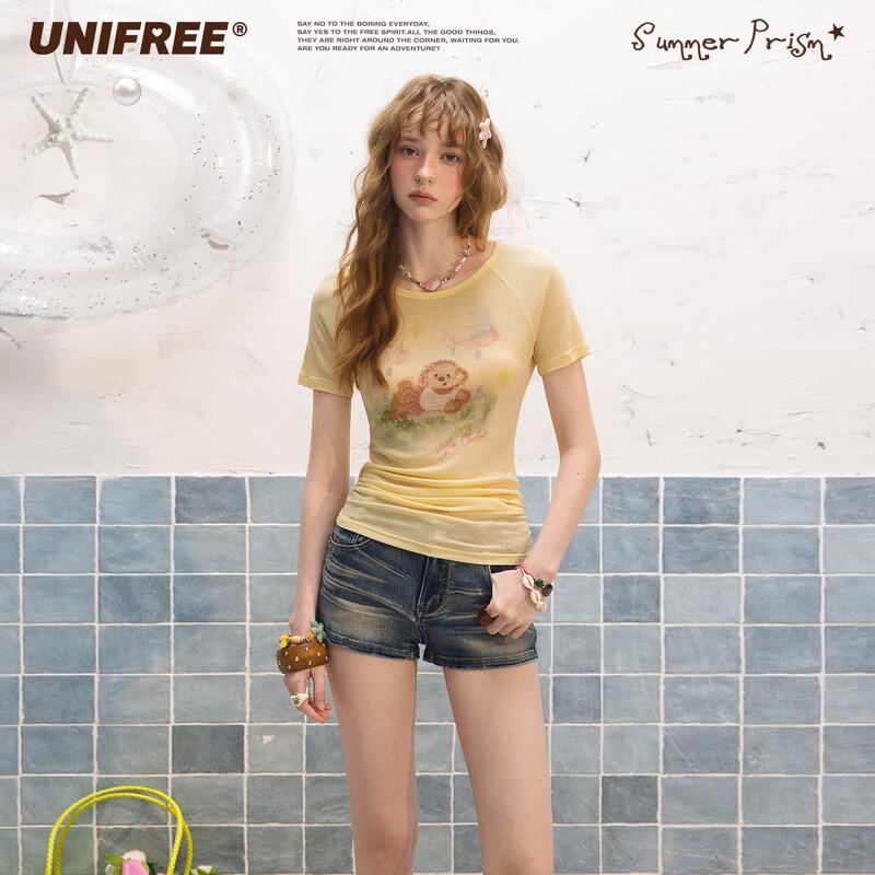 UNIFREE Sweet Dog Graffiti Print T-Shirt M