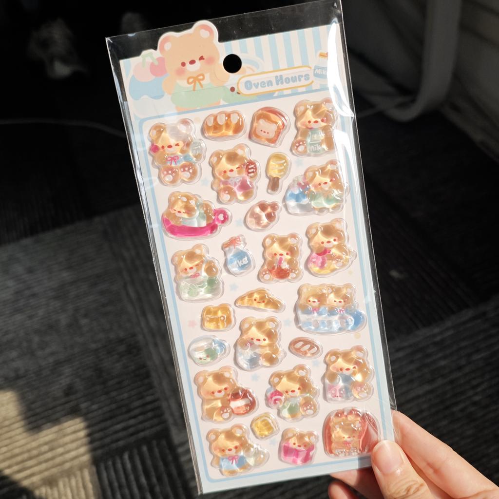 Kawaii 3D Cartoon Teddy Bear Rabbit Relief Crystal Sticker For Scrabooking Cute Diy Phone Case Sticker School Stationery Supply