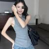 Women's Summer 2025 Spicy Girl Sleeveless Slimming Solid Color Tank Top with Round Neck Zipper