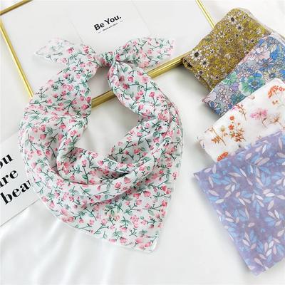 Blumenmuster Halstuch Kleiner Hijab Schals Damenmode Taschentuch Halstuch Schals Baumwollmischungen Koreanische Haartücher 58CM