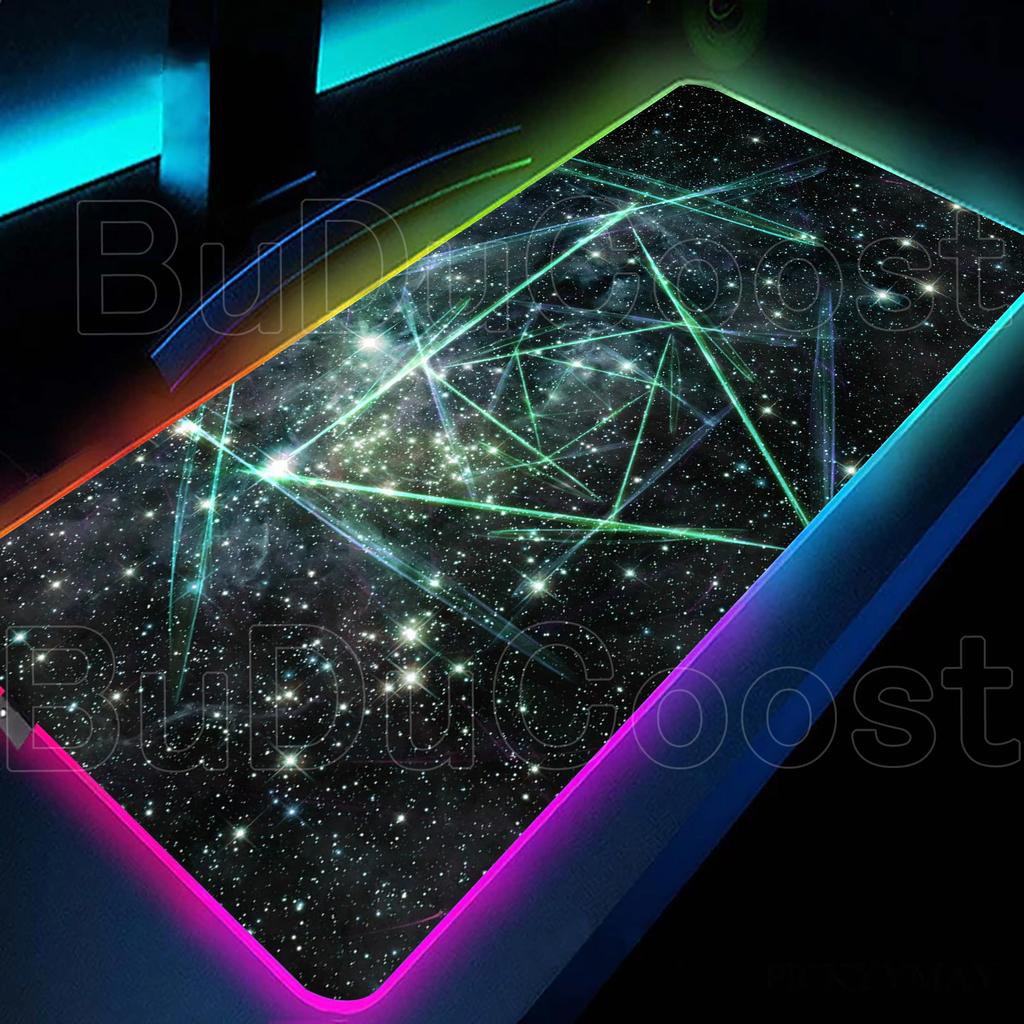 RGB Cool Geometric Shape Starry Sky Mouse Pad Gaming Geometry Luminous Anti Slip Computer Office Rubber Cool Mouse Pad Desk Pads