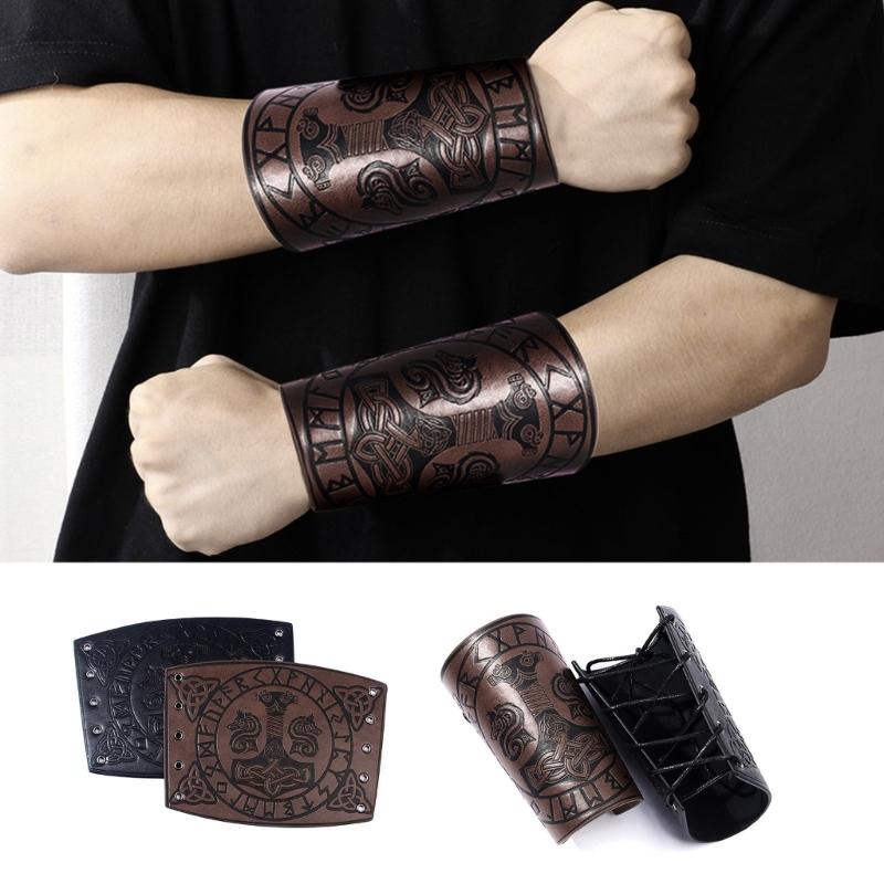 Medieval Armor Men Cosplay Arm Warmers Lace-up Viking Pirate Knight Gauntlet Wristband Bracer Steampunk Accessories