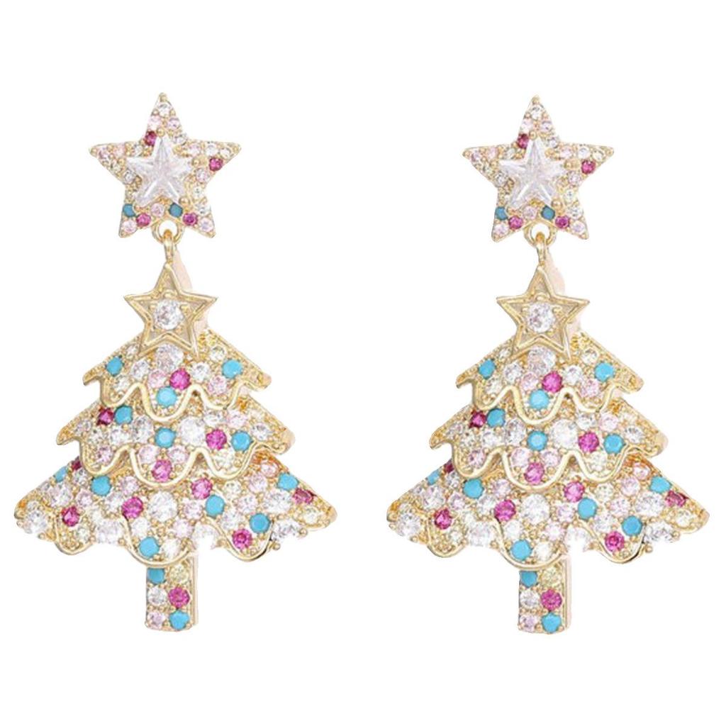Diamantstern Silbernadel Weihnachtsbaum Ohrringe: Eleganter High-End Nischenschmuck für Frauen
