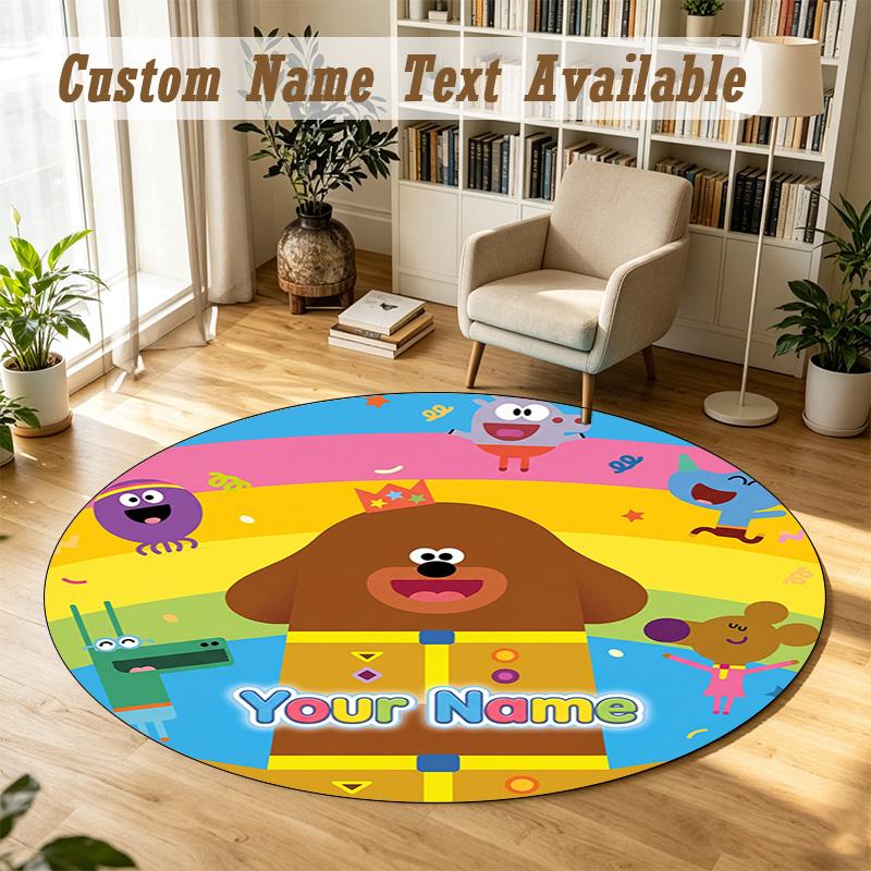 Round Rug Custom NameHey Duggee Pattern Non Slip Carpet Home Floor Decor