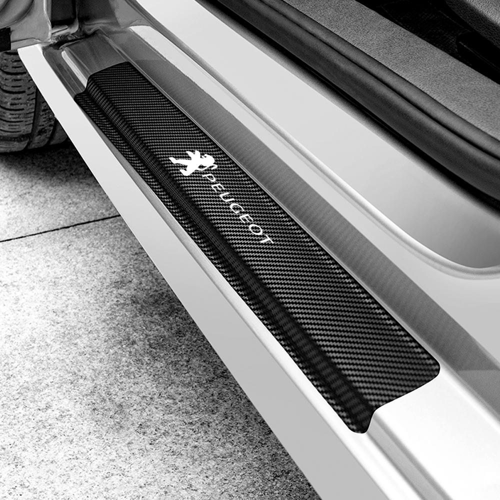 4pcs Carbon Fiber Car Door Sill Threshold Anti-collision Sticker For Peugeot 206 207 208 107 408 2008 307 3008 Accessories valve