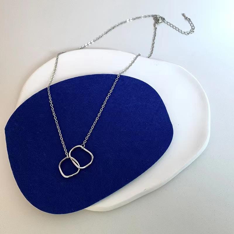 Silver double ring necklace female simple unique design new couple girlfriend collarbone chain