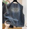 SIBOIRSE 2025 Autumn Women's Washed Loose Fit Round Neck Denim Vest