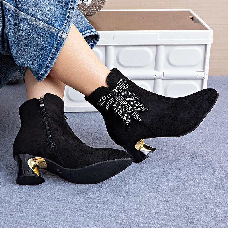 Autumn/Winter New Mid-Heel Casual Pointed-Toe Boots - Soft Leather & Suede, Chunky Heel, Fashion Boots