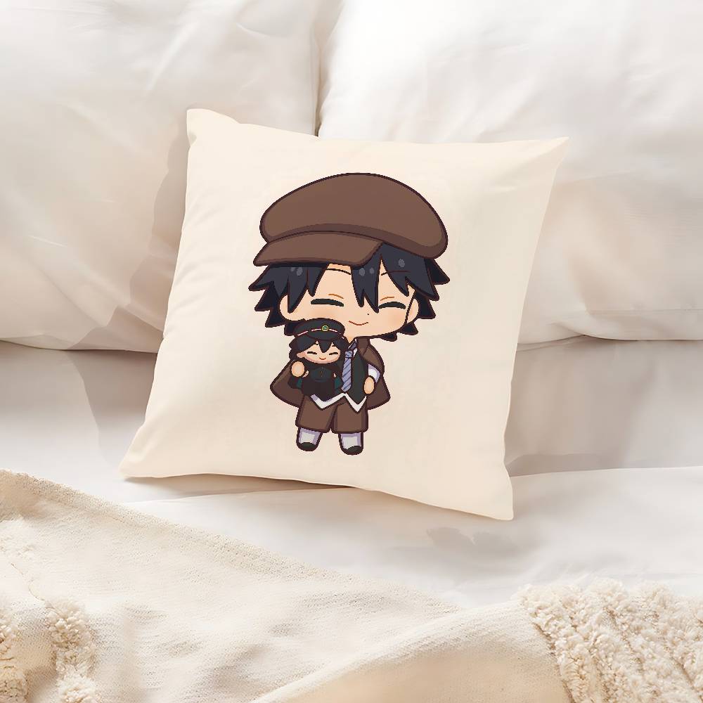 Anime B-Bungo S-Stray Dogs Chibi Pillow Case Cushion Cover Cute Throw Pillow Case For Car Sofa Pillowcase Polyester With Zipper