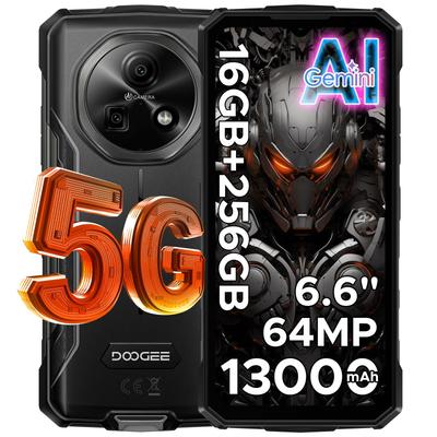 Doogee Fire 7 Rugged Smartphone 5G, Android 15, 13000mAh/18W, 16GB+256GB/2TB, 6.6” HD+ 90Hz Octa-Core Android Phone, 64MP+16MP