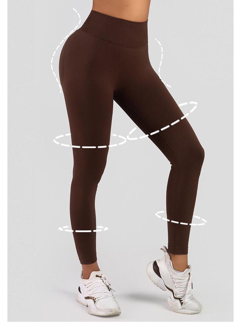 Women's High-Waist Seamless Slim-Fit Peach-Enhancing Fitness Leggings with Separate Waistband for Cycling.