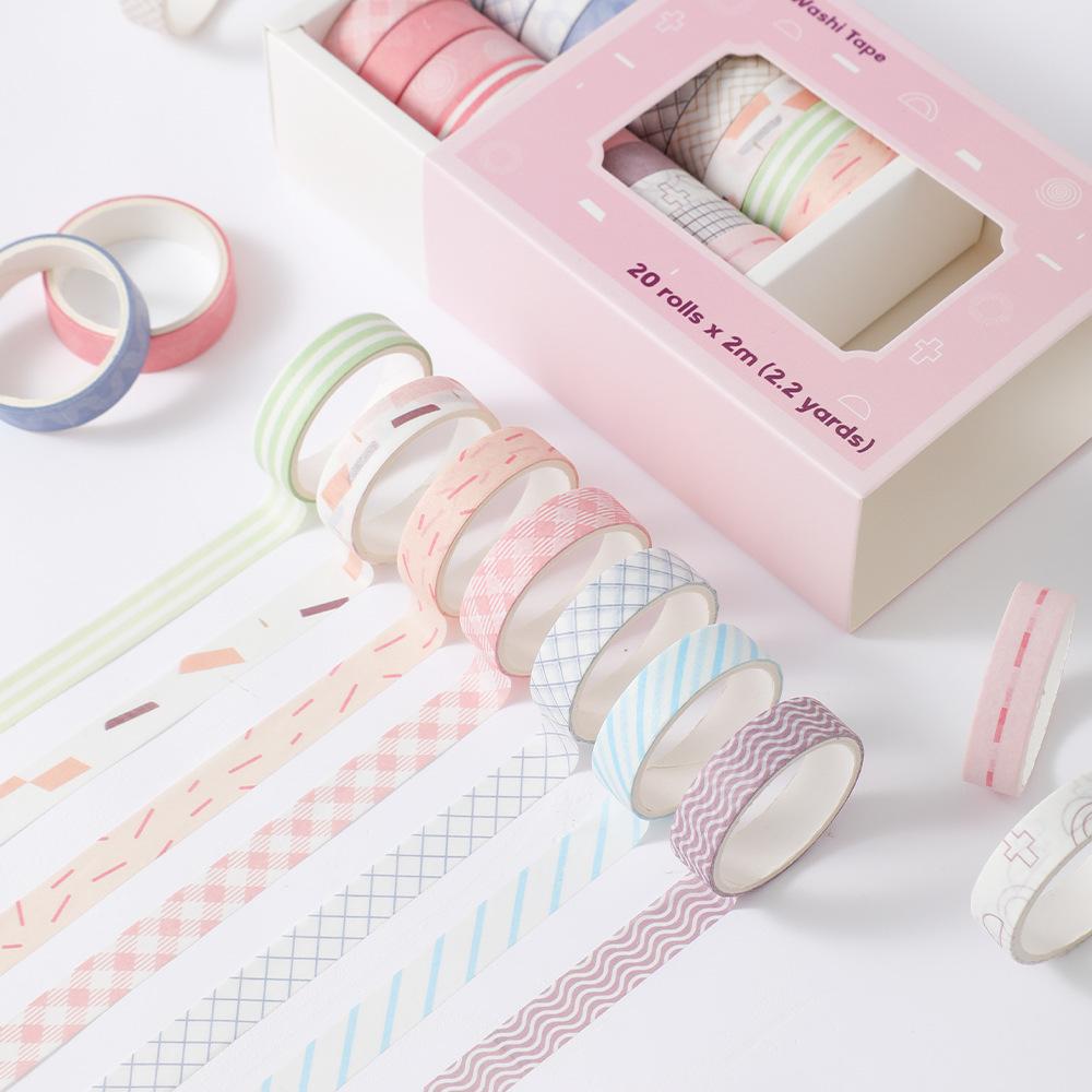 20 Rolls Macaron Washi Tape Set Rainbow Masking Tape Set 10mm(0.4 Inch) Wide Colorful Decorative Tape For DIY Art Craft A7855