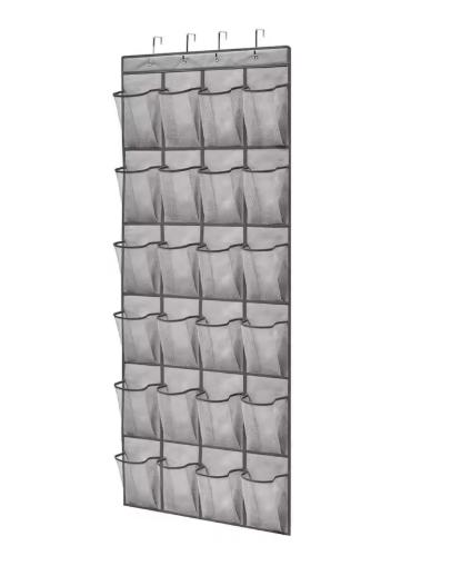 

1 шт. Навесная полка для обуви с 24 большими сетчатыми карманами, подвесной органайзер для обуви для шкафа, подвесная полка-держатель для обуви серый