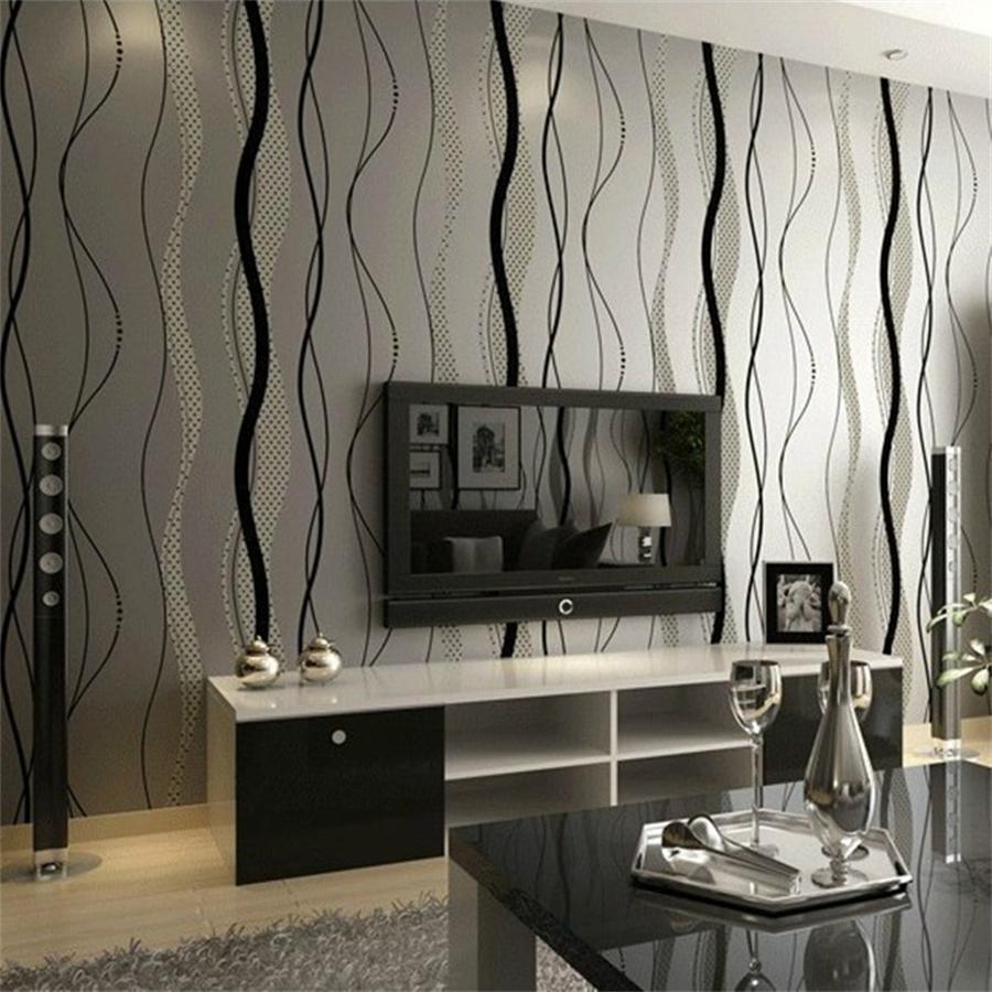 Wall Cover Room Sofa Gray Black Stripes Wall Paper 3D Design Modern Home Decor Tv Background Geometric Striped Wall Cover Roll