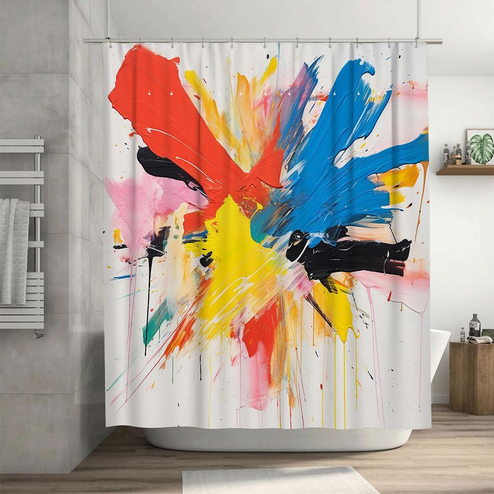 Colorful Splash Shower Curtain Waterproof Home Decor for Bathroom Multicolored Splatter Design Shower Tarpaulin with Rod Pocket