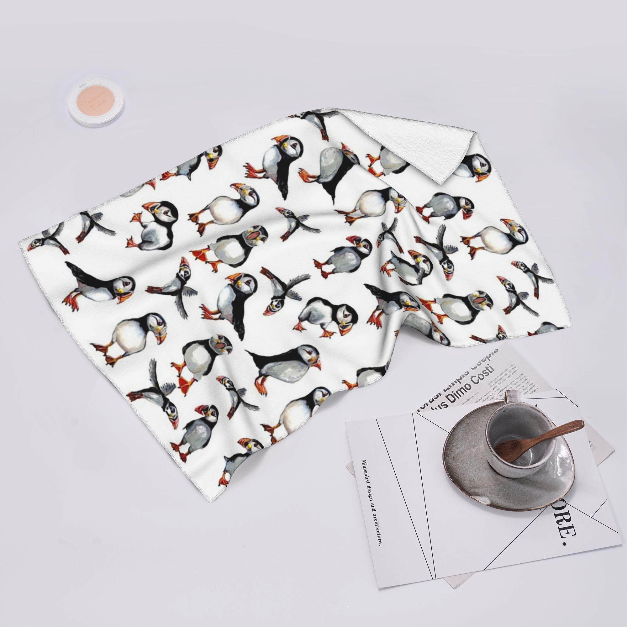 Ka Chen Mutong White Puffins Pattern Soft Face Towel Quick Dry Pool Bath Cotton Towels Breathable