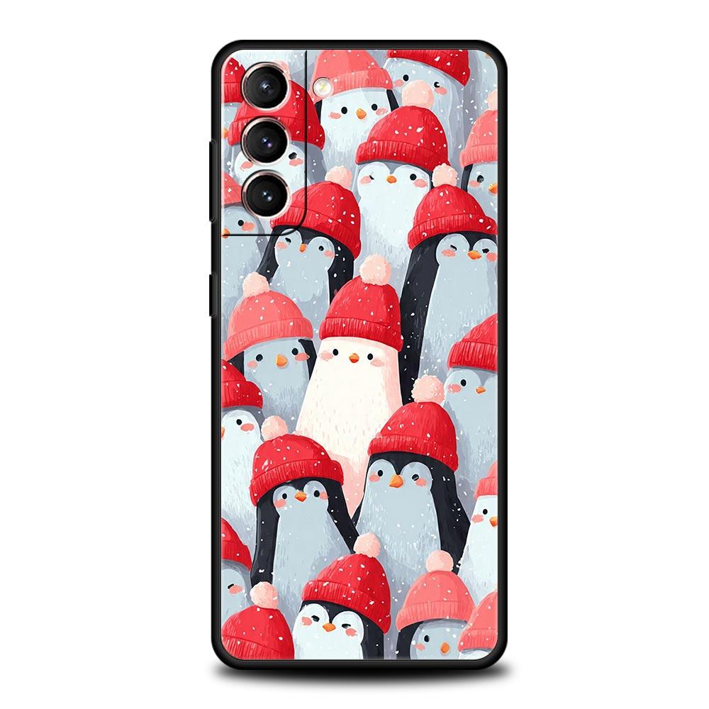 Penguin Kawaii Cute Soft Phone Case For Samsung Galaxy S25 Edge S24 Plus S23 FE S22 S21 S20 Ultra 5G S10 Black Protect Cover