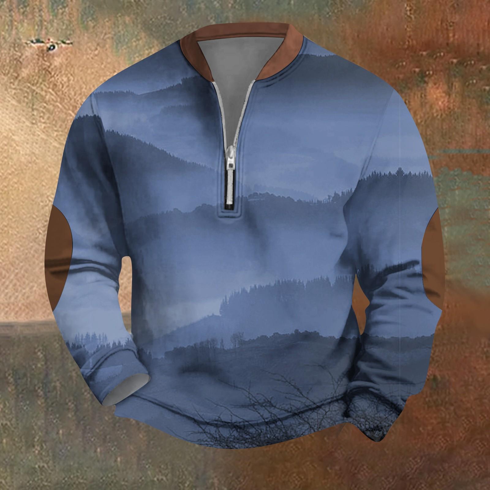 Мужская ретро повседневная толстовка на молнии модный принтованный спортивный пуловер L синий 2314₽