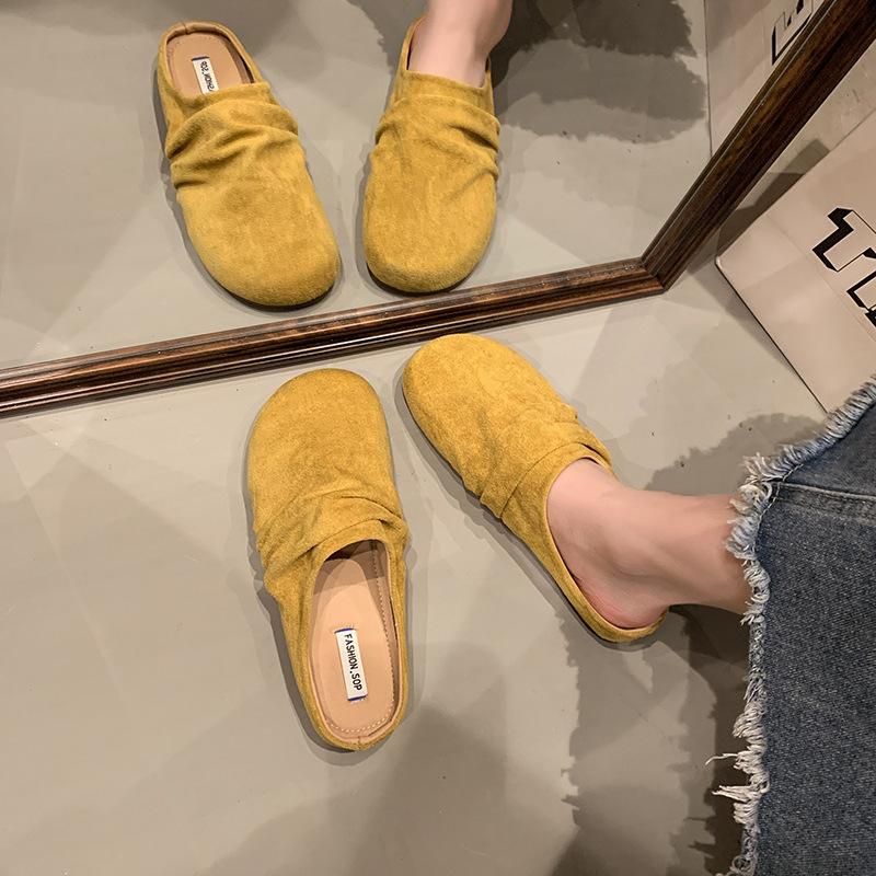 Ciabattine retrò plissettate baotou da donna per esterno 2025 nuove scarpe muller pigre a un pedale