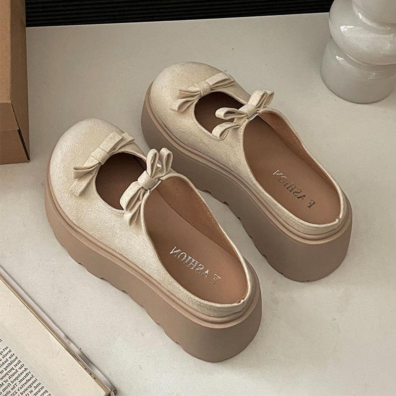 

Fashion casual bow one-button sponge cake thick bottom half bag head cool slippers women s spring and summer 2025 new versatile 40 абрикосовый