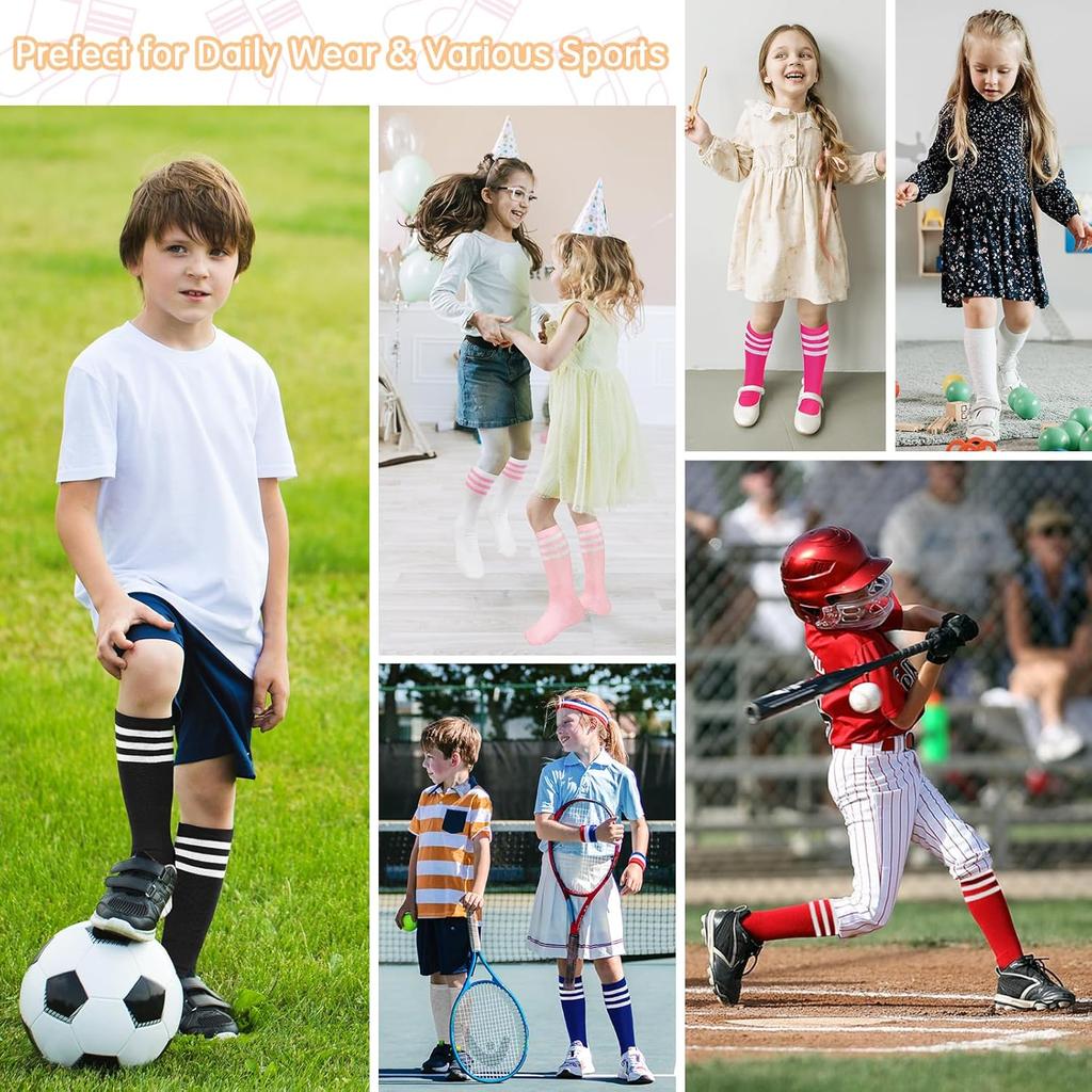 American Trends 4 Pairs Toddler Soccer Socks Kids Youth Baseball Sock Boys Girls Knee High Striped Socks Cotton Tube Sock