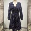 New European and American coat waist thin polka dot long sleeve foreign style dress