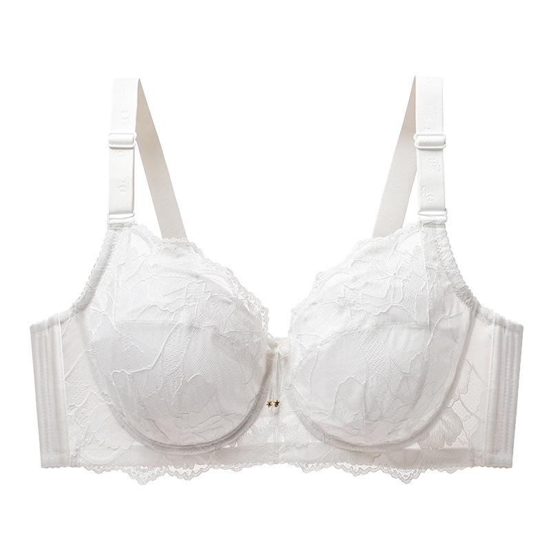 Ultra-thin Sexy Quick-drying Plus-size Bra with Exquisite Transparent Lace Trim and Widened Side Wings for Breast Control