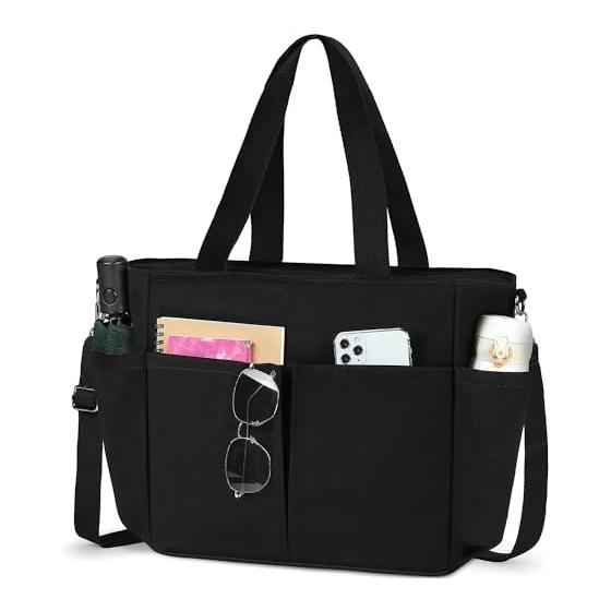 

[NUBILY] Tote Bag Canvas Shoulder Bag for Women Men Large Capacity Plain Campus Tote Canvas Bag Crossbody Bag Commuting to School Black White