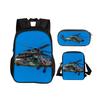 Helicopter Round Front Bag Backpack Pencil Case Shoulder Bag 3Pcs Set Mechanical Printing Best Gift for Boys and Girls In School
