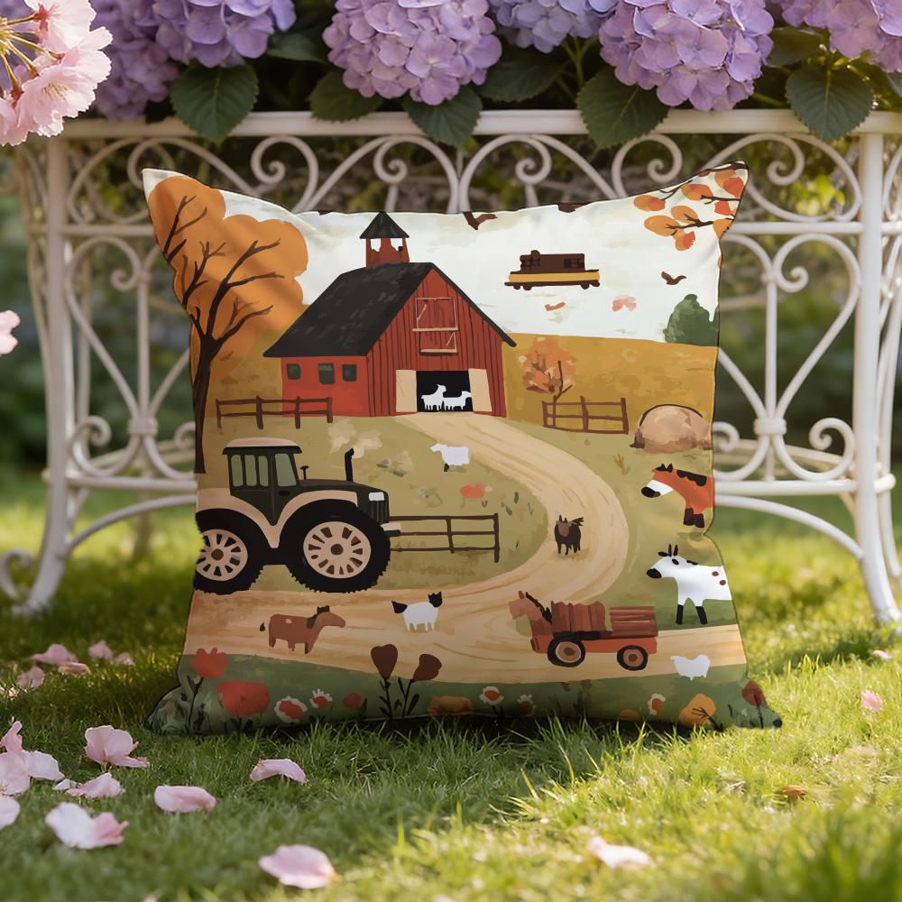 Colorful Farm Painting Cushion Cover Home & Car Dual-Scene Pillow Cover: Reversible for Premium Comfort
