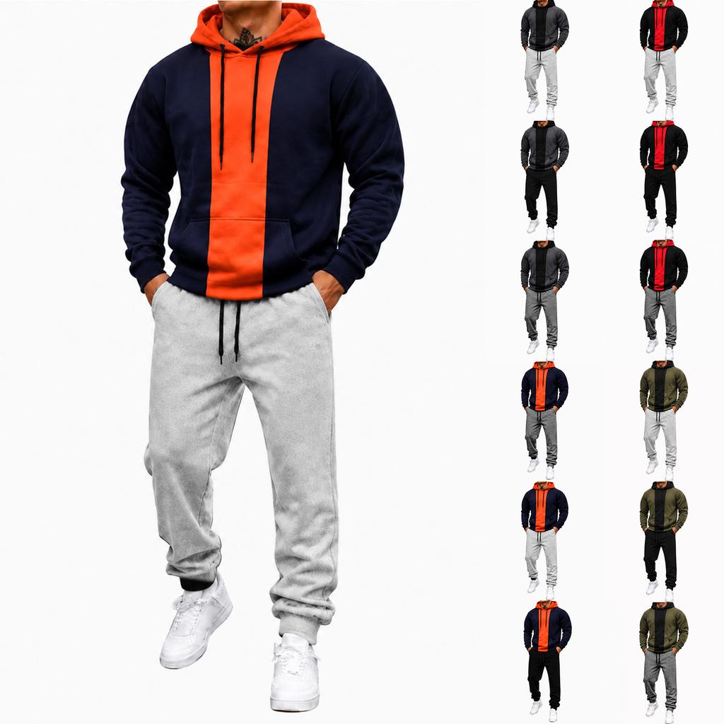 Men's Color Block Hoodie and Sweatpants Set Versatile Casual Athletic Tracksuit for Daily Wear