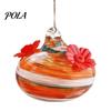Blown Glass Hummingbird Feeder, Outdoor Hanging Colorful Nectar Feeder with Two Flower Feeding Ports for Garden Backyard Decor Sale Goods