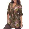 Women Tops Shirt Vintage Floral Print V Neck Tunic Tops Blouse Clothing Gift