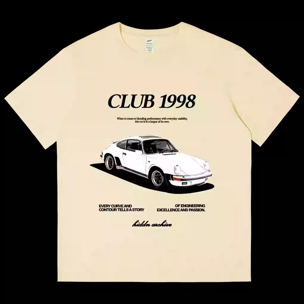 American Retro Car Print Short-sleeved Loose T-shirt Men's and Women's Summer Tide Brand Half-sleeved Hiphop Top Men T Shirt